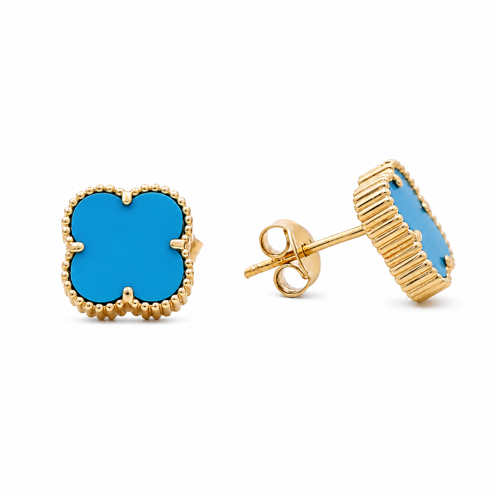 COES4CLVBL Aretes de oro blanco de 14 k con peso de 2,8 y trébol azul