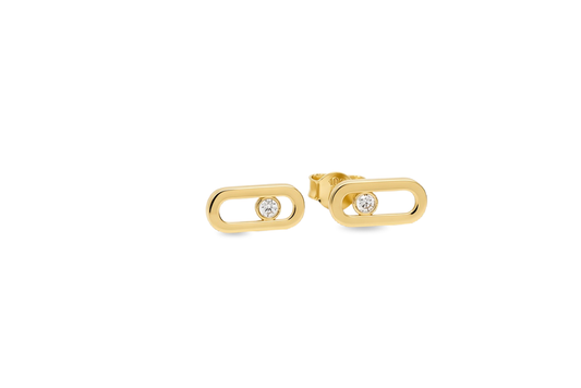 10K Yellow Gold Fashion MK Women's Stud Earrings with Cz / Size: 10.7mm x 5mm / Weight: 1.1 GR / DQES0FS-9