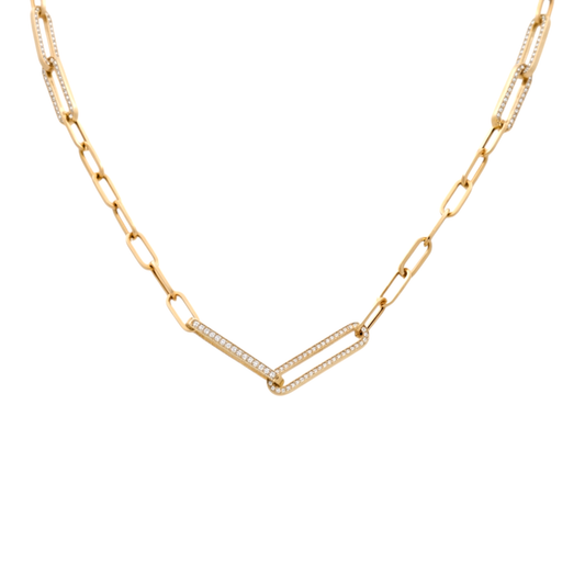 10K Yellow Gold Fashion Paper Clip Link Women's Necklace with Cz / Size: 18" / Weight: 11.3 GR / DQNK0PC
