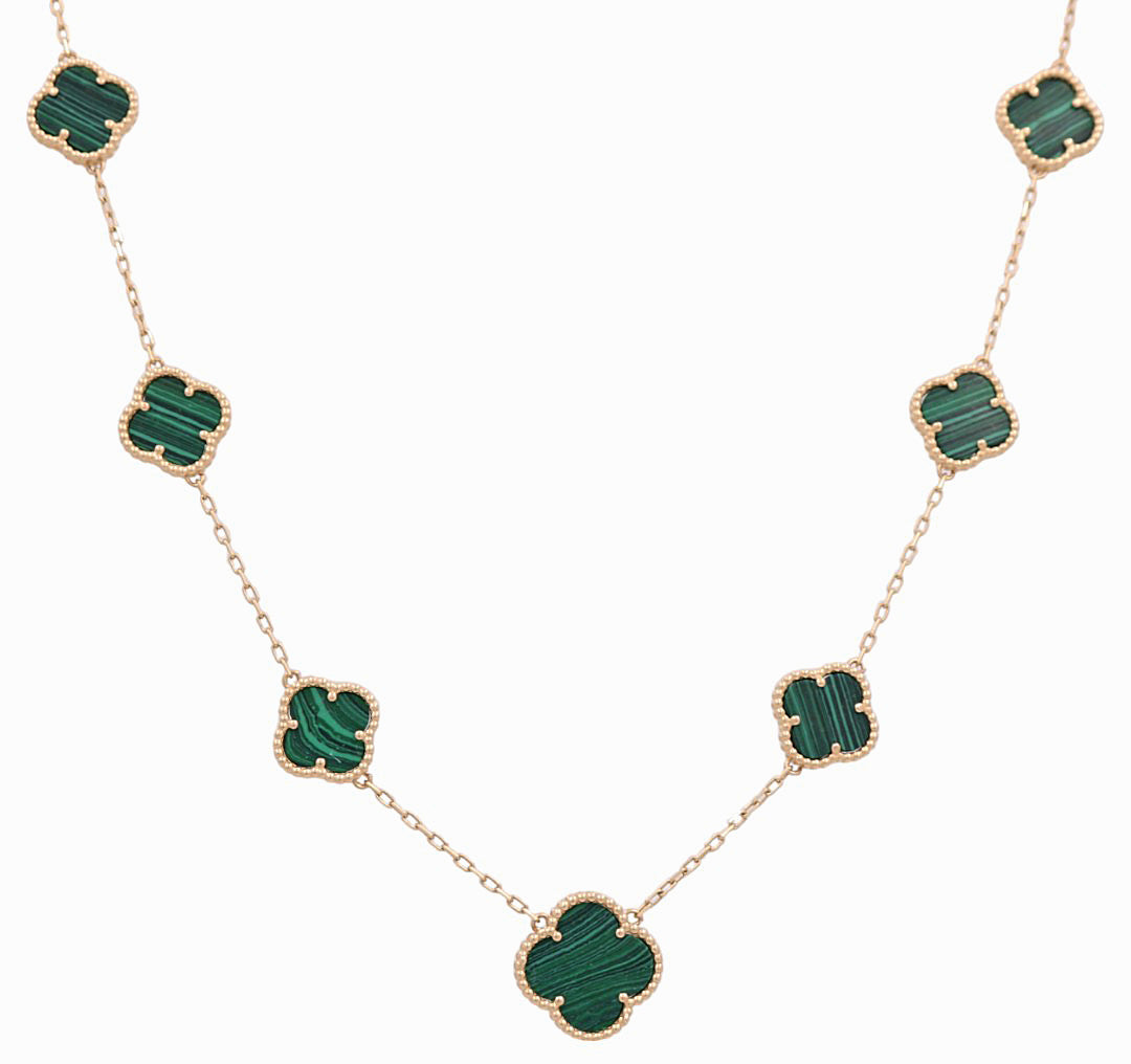 14K Yellow Gold Women's Necklace with 7 Green Clover