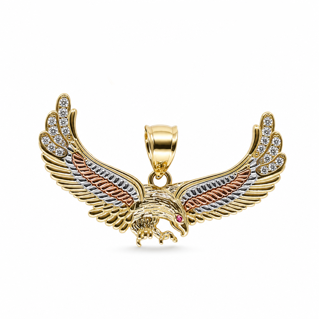 14K Yellow, White and Rose Gold Eagle Pendant with Cz / Weight: 5.6 GR / BEEPD3T4EG