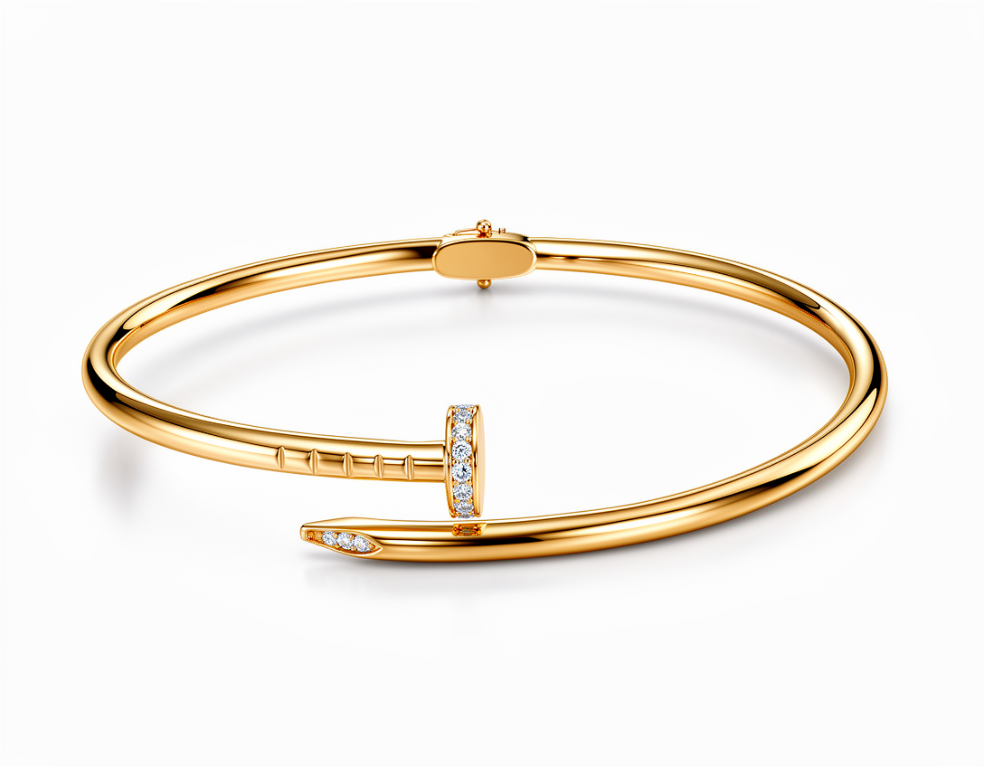 10K Yellow Gold Semisolid Nail Women’s Bangle Bracelet with Cz / Weight: 5.7 GR / CQBB0NL
