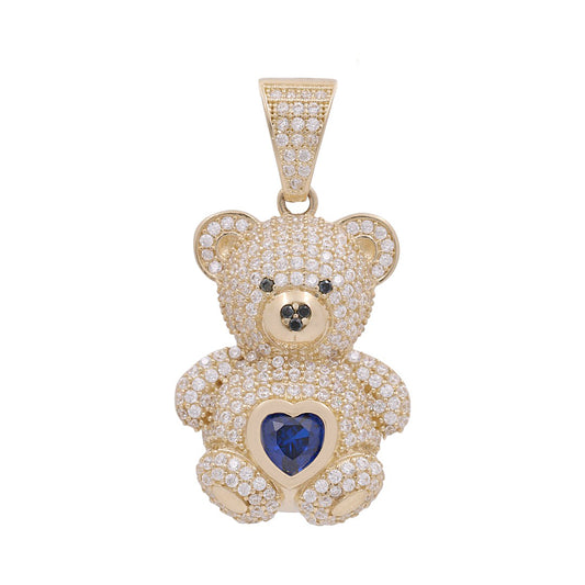 10K Yellow Gold Bear with Blue Heart Pendant / CZ / Weight: 6.1 GR / DPPD0BR