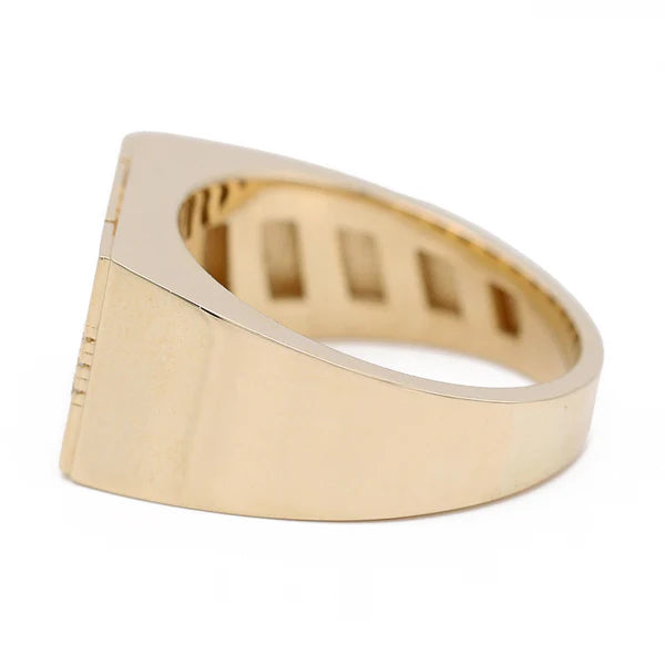 14K Yellow Gold Men’s Fashion Greek Ring / CZ / Size 9.5 / Weight: 4.9 GR / COMR4FS-61
