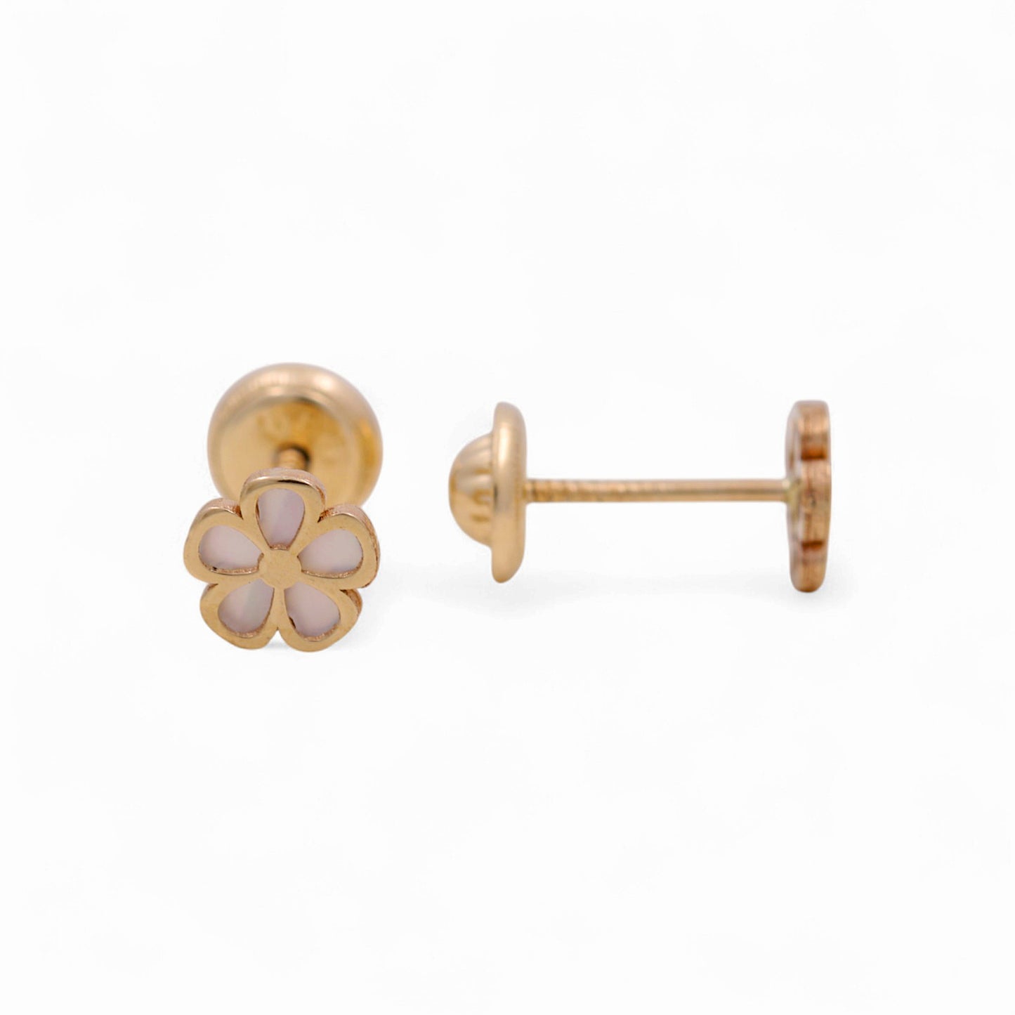 14k Yellow Gold Flower with Mother of Pearl Stud Earrings / 6-553201PN5