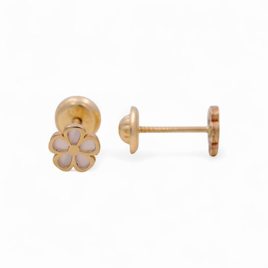 14k Yellow Gold Flower with Mother of Pearl Stud Earrings / 6-553201PN5