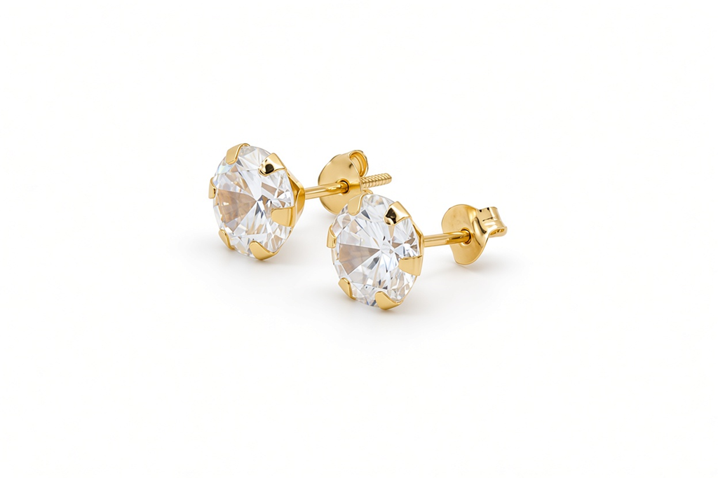 14K Yellow Gold Fashion Stud Earrings with Cz / Size: Small / 6-335101PS3