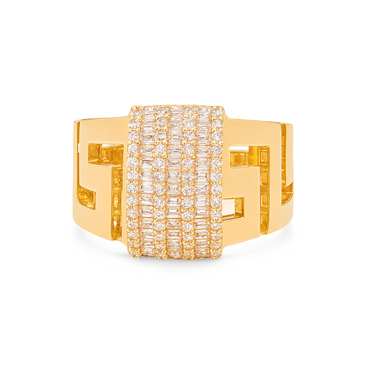 14K Yellow Gold Fashion Baguette Women's Ring with Greek and White Stones / Size: 7 / Weight: 4.8 GR / DQWR4FS-48