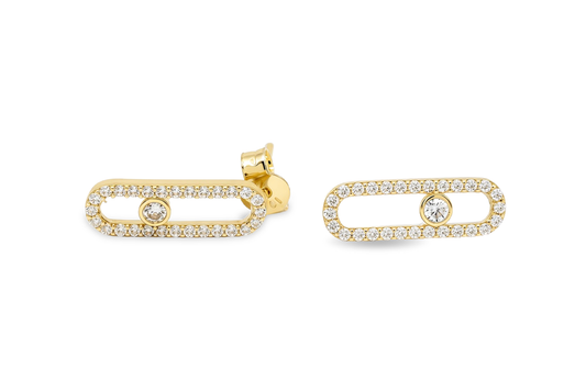 10K Yellow Gold Fashion MK Women's Stud Earrings with Cz / Size: 15.5mm x 5mm / Weight: 1.3 GR / DQES0FS-8