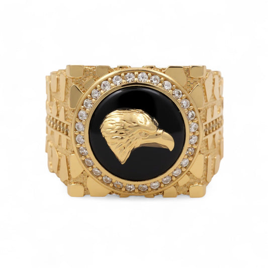 14K Yellow Gold Eagle Men's Ring with Onyx and Cz / Size: 11 / Weight: 9.1 GR / CQMR4EG
