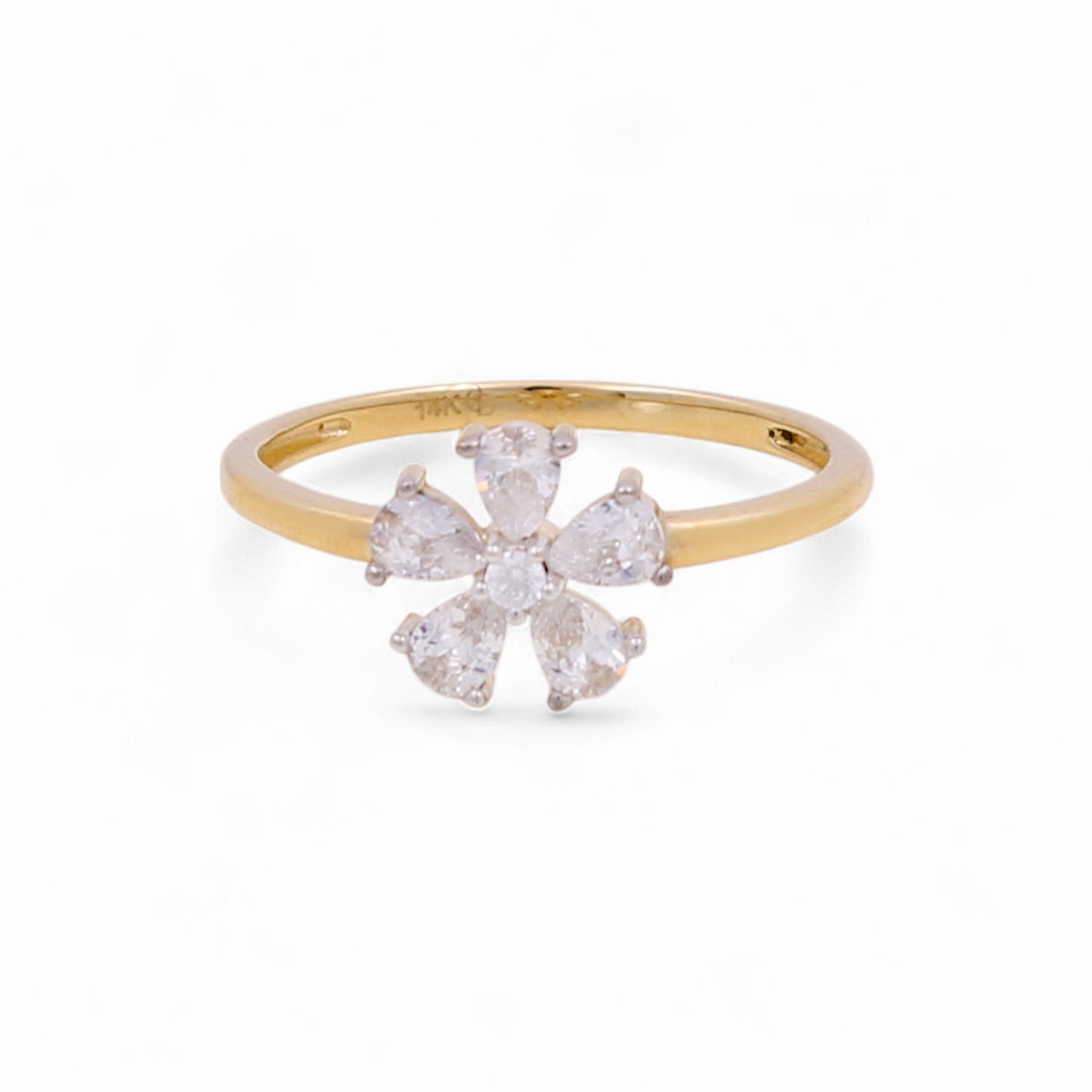 14K Yellow Gold Woman’s Flower Ring / Stone: CZ / Size: 7 / Weight: 1.8 GR / KEEWR4FL-1