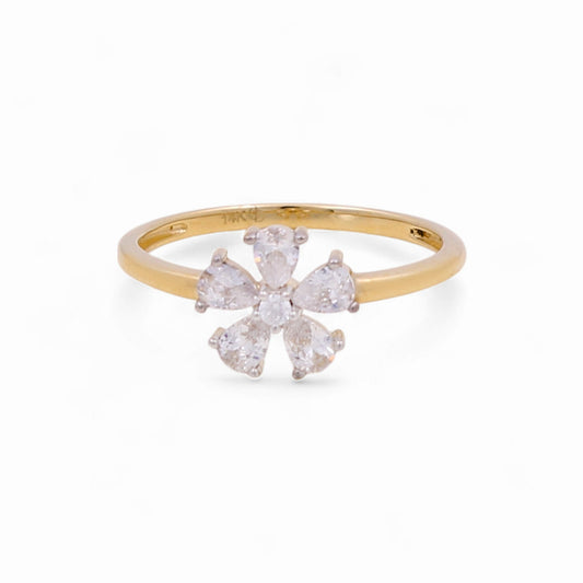 14K Yellow Gold Woman’s Flower Ring / Stone: CZ / Size: 7 / Weight: 1.8 GR / KEEWR4FL-1