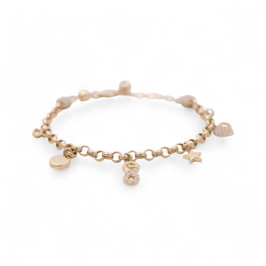 14K  Yellow Gold Fashion Women's Bracelet with Charms / Size: 8'' / Weight: 6.3gr / CCFWB4FS-2
