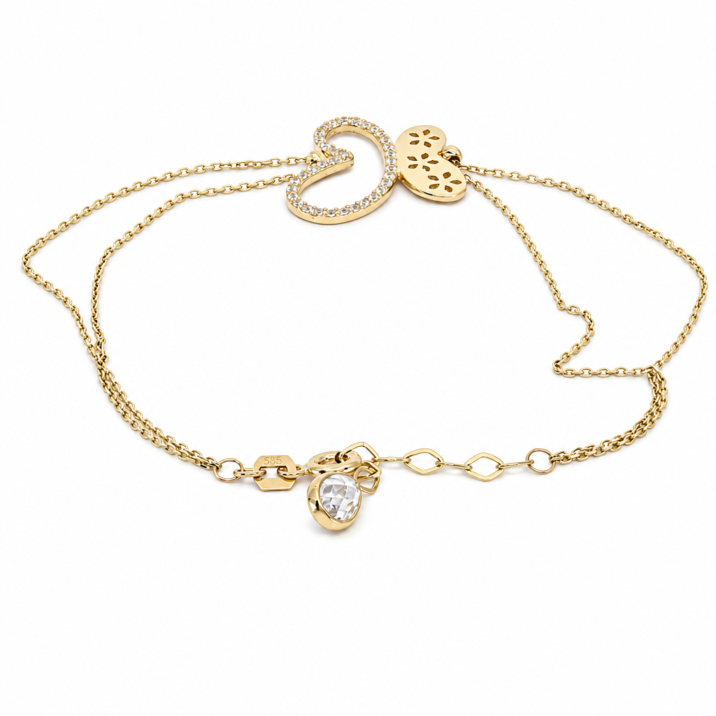 14k Yellow Gold Fashion Women's Bracelet with Butterfly and Cz / Size: 7" / Weight: 2.5 GR / CCFWB4BT-1