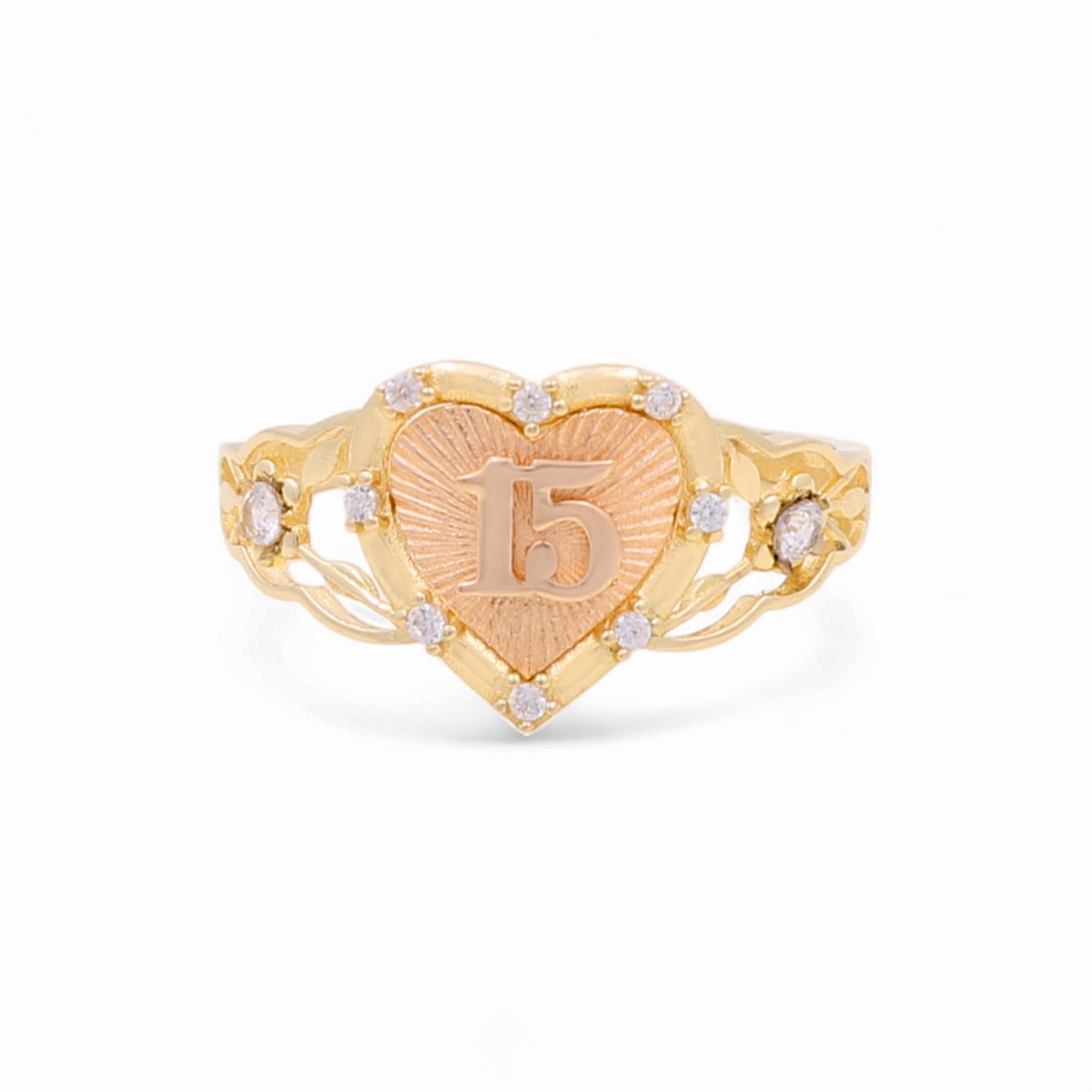 14K Yellow And Rose Gold Gold Heart 15 Woman Ring / Size: 8 / Weight: 1.9 GR / WRTTHR