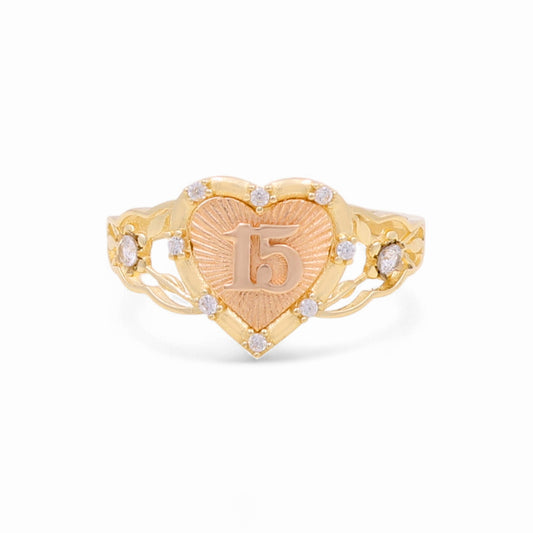 14K Yellow And Rose Gold Gold Heart 15 Woman Ring / Size: 8 / Weight: 1.9 GR / WRTTHR