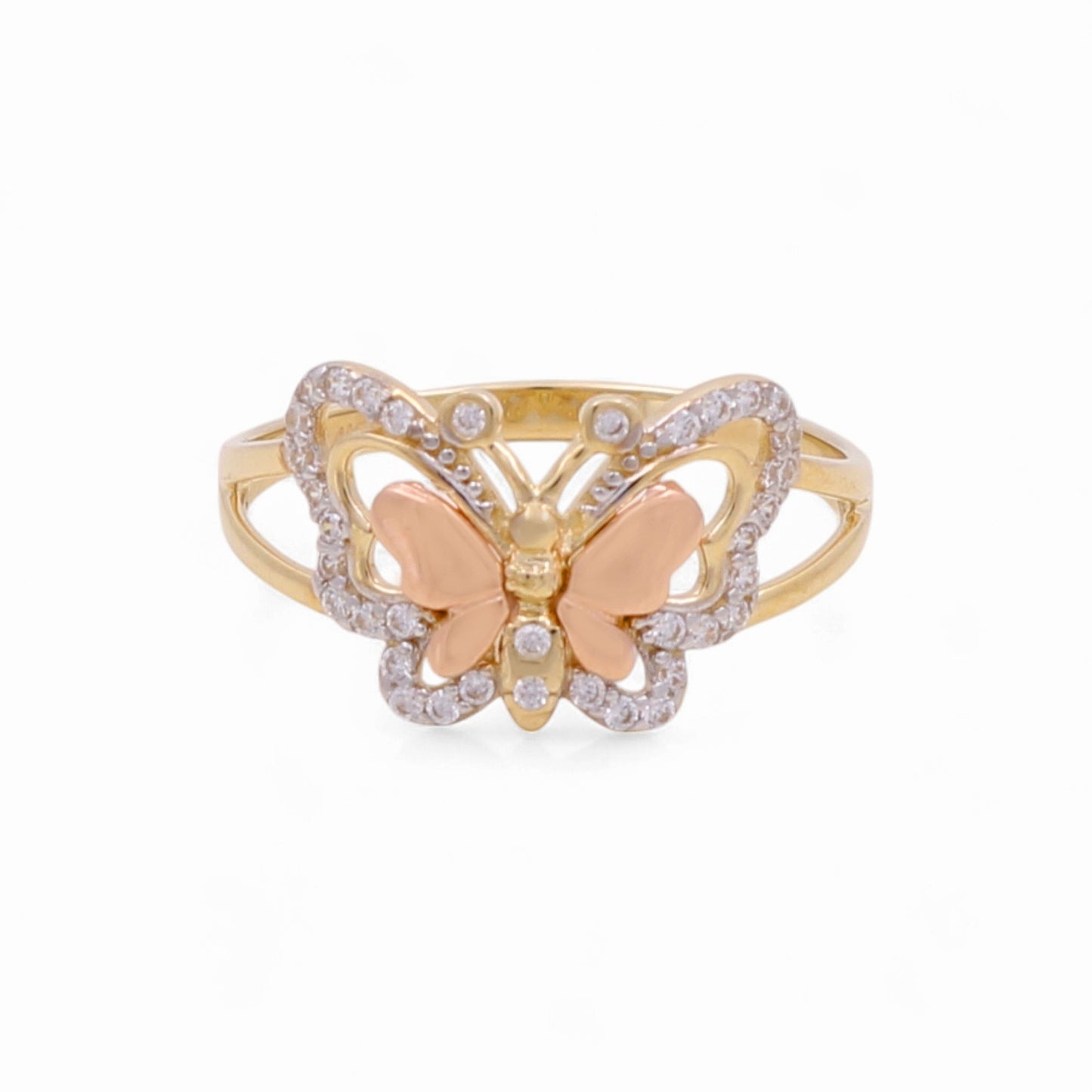 14K Yellow and Rose Gold Butterfly Women's Ring with Cz / Size: 7 / Weight: 1.8 GR / KEEWRTT4BF-1