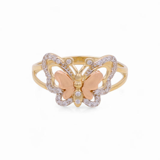 14K Yellow and Rose Gold Butterfly Women's Ring with Cz / Size: 7 / Weight: 1.8 GR / KEEWRTT4BF-1