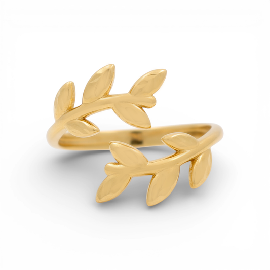 14K Yellow Gold Leaves Women's Ring with Diamond Cut / Size: 7.5 / Weight: 2.2 GR / PBR-5