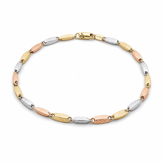 14K Yellow Gold White and Rose Women's Bracelet -Three Tone  / Size: 7.5" / Weight: 2.6 GR