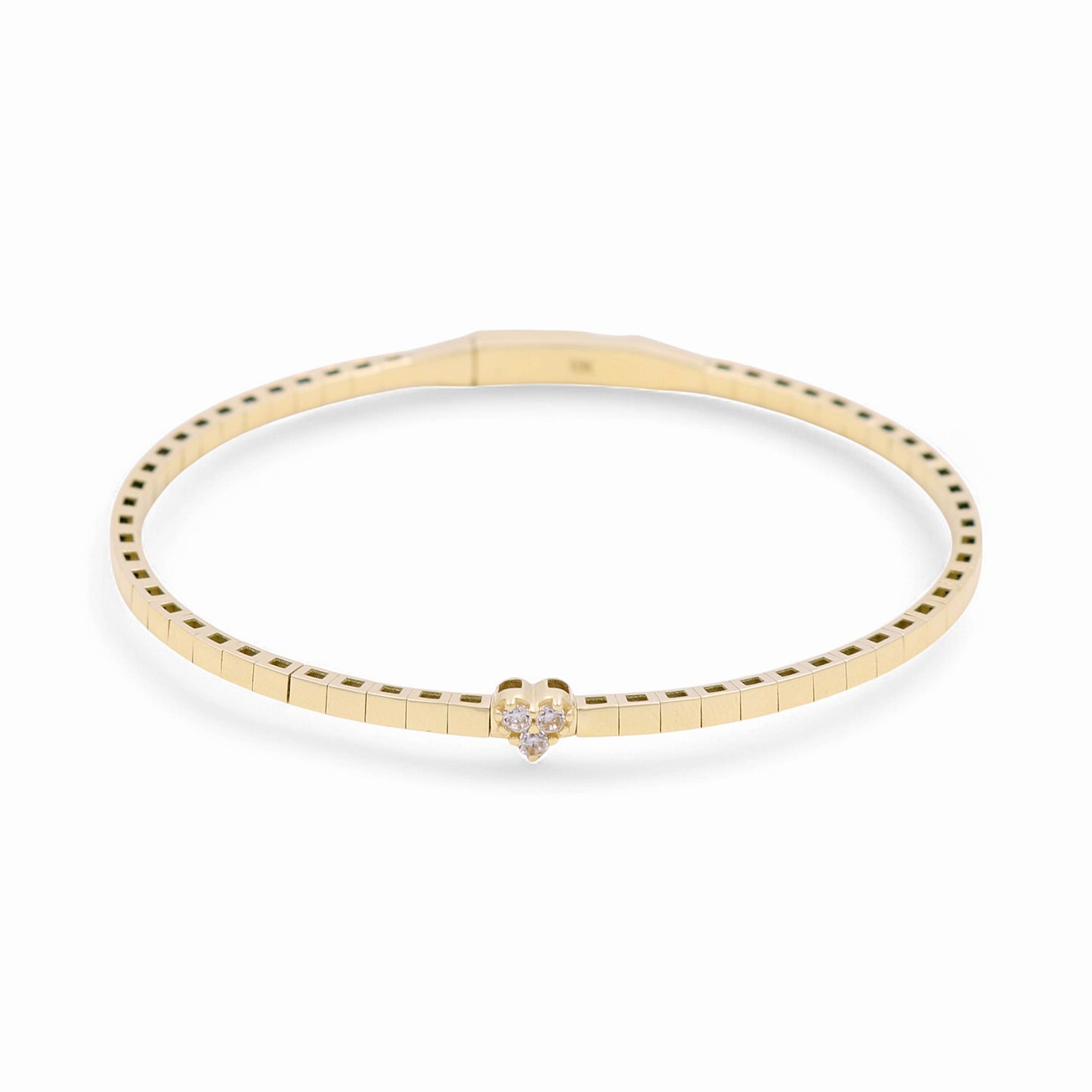 10K Yellow Gold Semisolid Women’s Bangle Bracelet with Heart and CZ / Weight: 6.5 GR / CPBB0HR