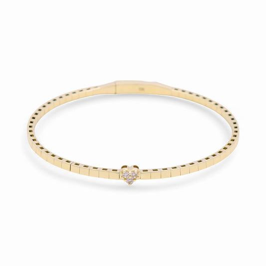 10K Yellow Gold Semisolid Women’s Bangle Bracelet with Heart and CZ / Weight: 6.5 GR / CPBB0HR