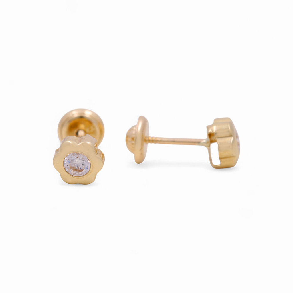Yellow Gold Flower Stud Earrings With CZ / 6-B08801PS3