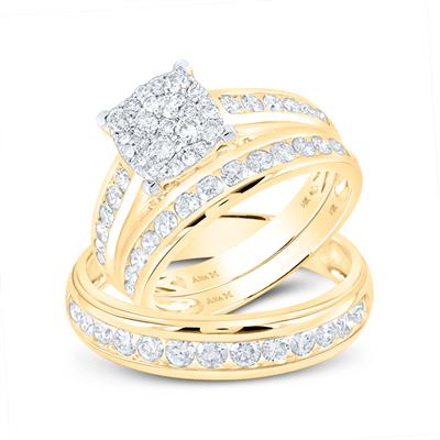 14K Yellow Gold Diamond Trio Sets / Size 7 & 10 / Stone: 1 3/4 Ctw Diamond / 153677