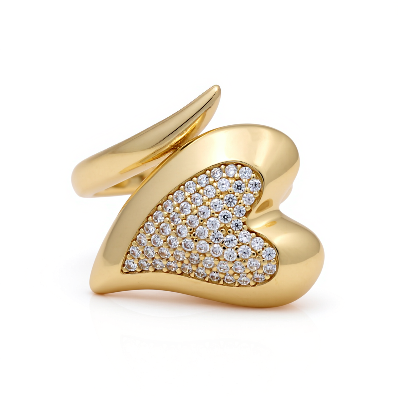 10K Yellow Gold Fashion Heart Women's Ring with Cz / Size: 7.5 / Weight: 4.3 GR / Y24-927