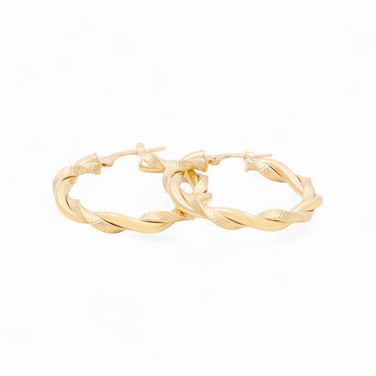 14K Yellow Gold Women's Twist Hoops Earrings with Design / Size: 3.5mmx30mm / Weight: 3.3 GR / 665-00136