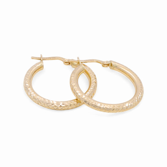 14K Yellow Gold Diamond Cut Hoops Earrings / Size: 3mm X 21mm / Weight: 2.9 GR / KOEH4DC3x21