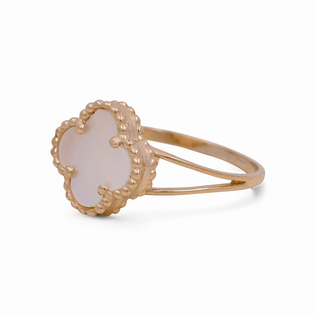 14K Yellow Gold Women’s Mother of Pearl Clover Ring