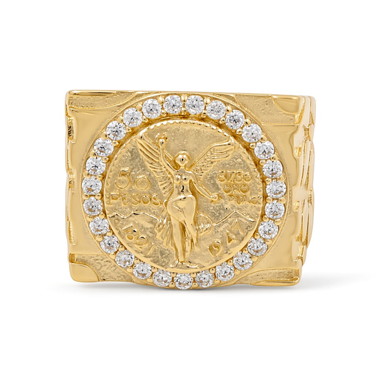 Anillo de libertad para hombre de oro amarillo 14K / Zirconia / Talla 10 / Peso: 12.2 GR / COMR4CNT