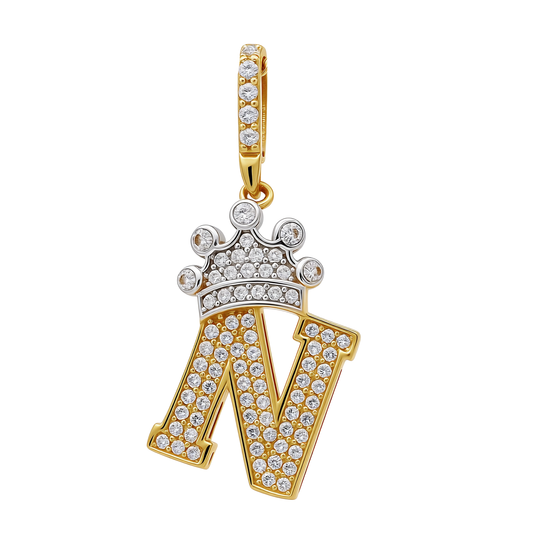 14K Yellow Gold Initial Pendant (N) With Crown / Weight: 2.1 GR / CCFPD4-N