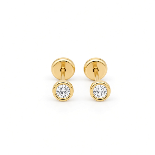 14K Yellow Gold Fashion Stud Earrings with Cz Stone / 6-338301PS2