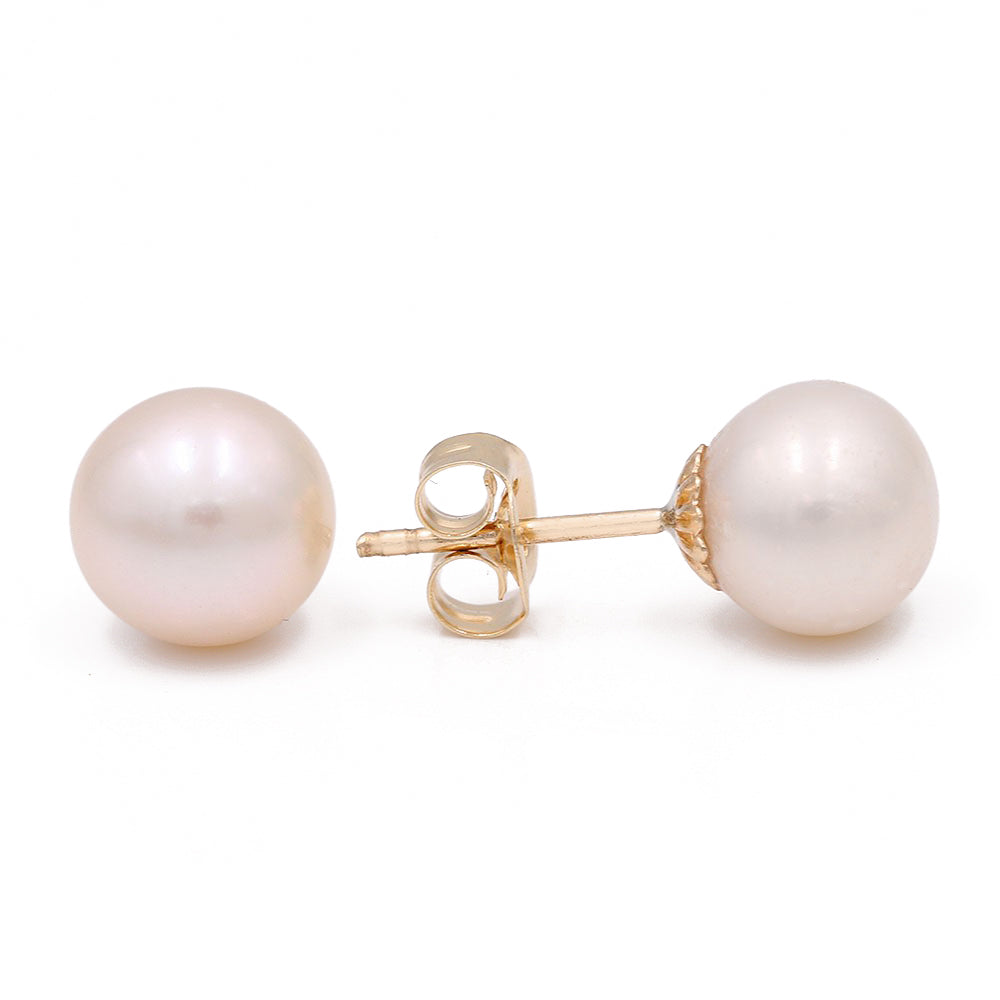 14k Yellow Gold Pearl Stud Earrings / 6-780501PN