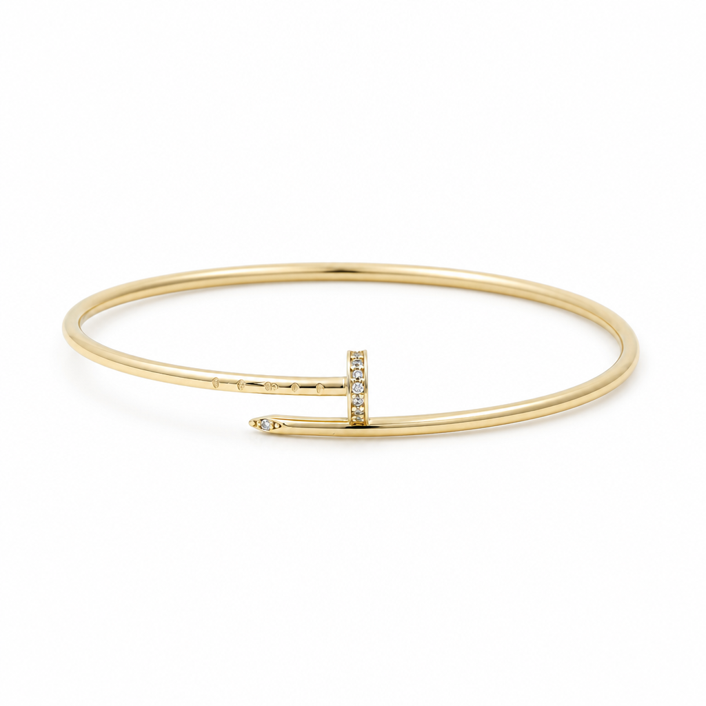 14K  Yellow Gold Women's Bangle Bracelet Nail with Cz Stone  / Size:18 / Weight: 3.4gr / DQBB4NL-1