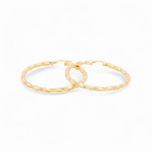 14K Yellow Gold Women's Twist Hoops Earrings with Greek / Size: 3mmx40mm / Weight: 3.6 GR