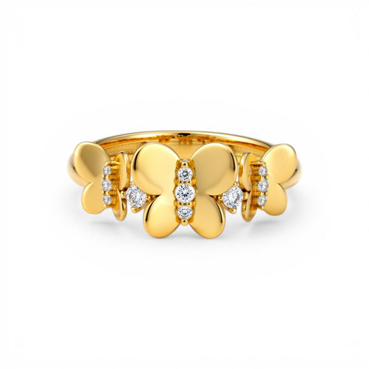 10K Yellow Gold Three Butterflies Women's Ring with Cz / Size: 7.5 / Weight: 2.2 GR / DQWR0BT-1