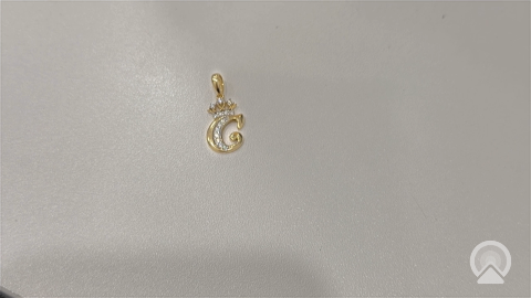 10K  Yellow Gold Initial Pendant (C) with Crown and Cz Stone / Weight: 1.3gr / EEPD0C