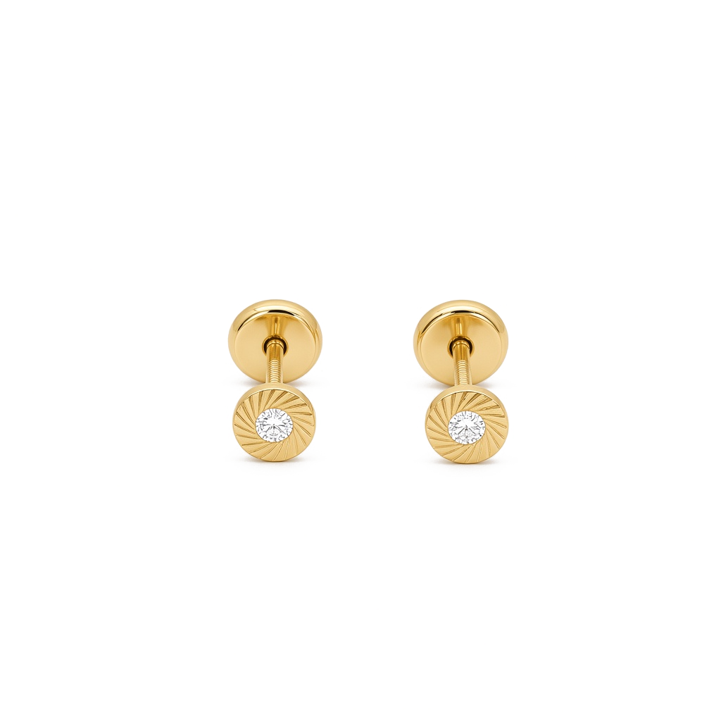14K Yellow Gold Fashion Stud Earrings with Cz Stone / 6-452401PS2