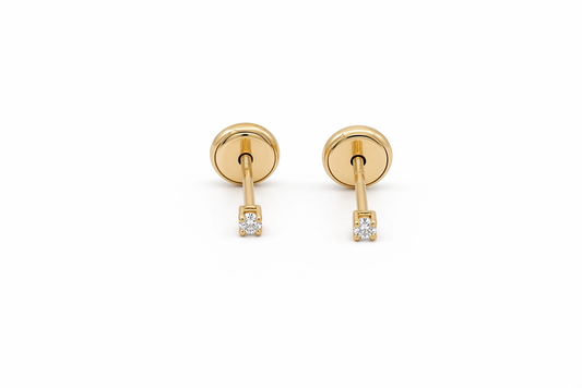 14K Yellow Gold Fashion Stud Earrings with Cz Stone / 6-550701PS1,5