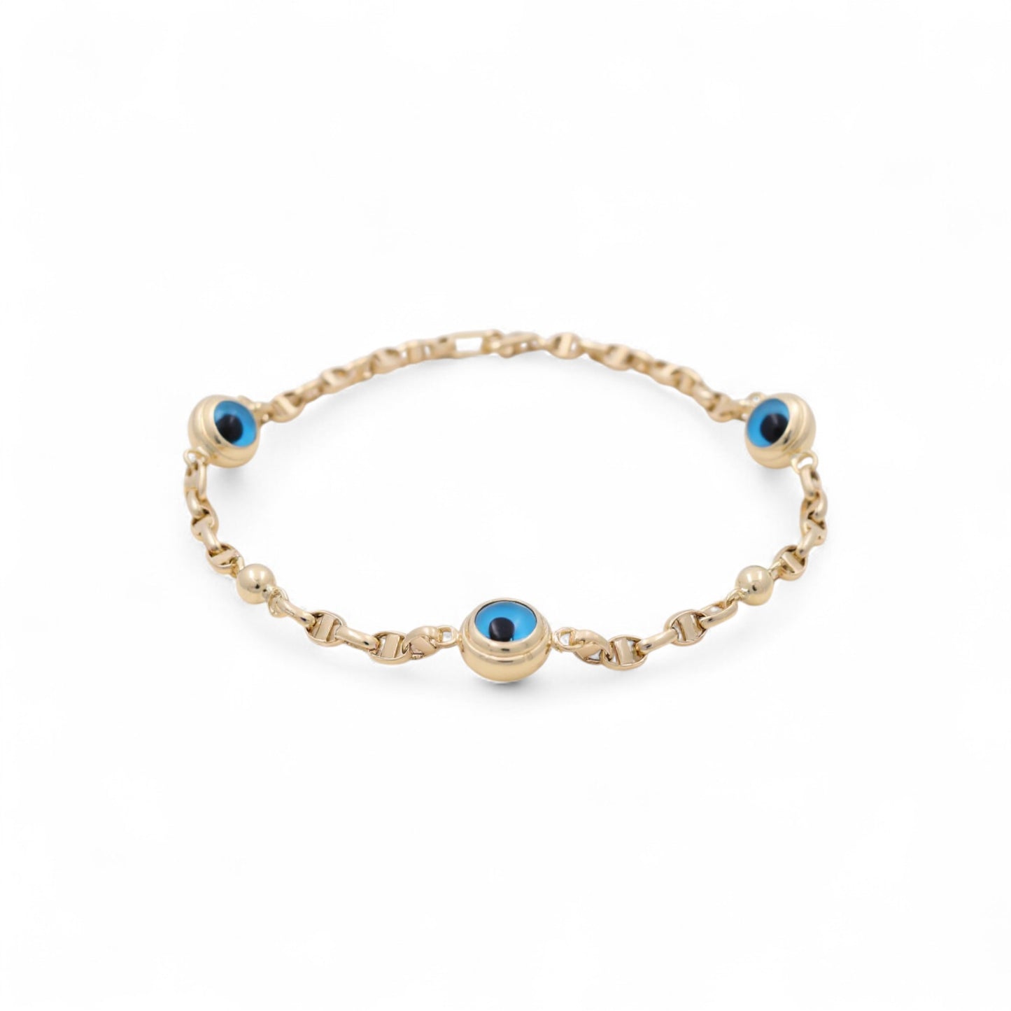 14K Yellow Gold Women's Evil Blue Eyes Bracelet / Size: 7.5" / Weight: 4.5 GR / BOWB4EY-5