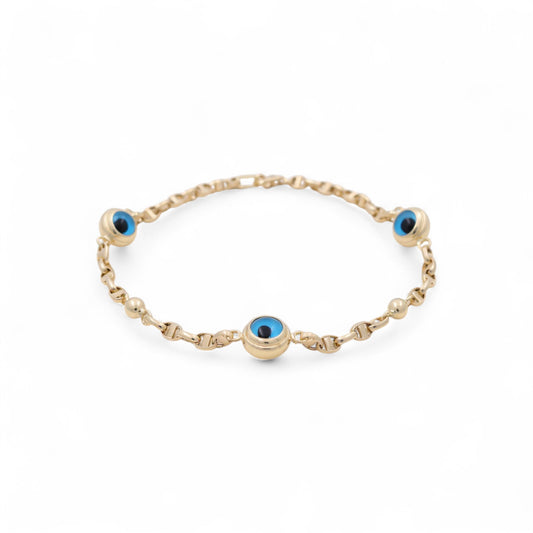 14K Yellow Gold Women's Evil Blue Eyes Bracelet / Size: 7.5" / Weight: 4.5 GR / BOWB4EY-5
