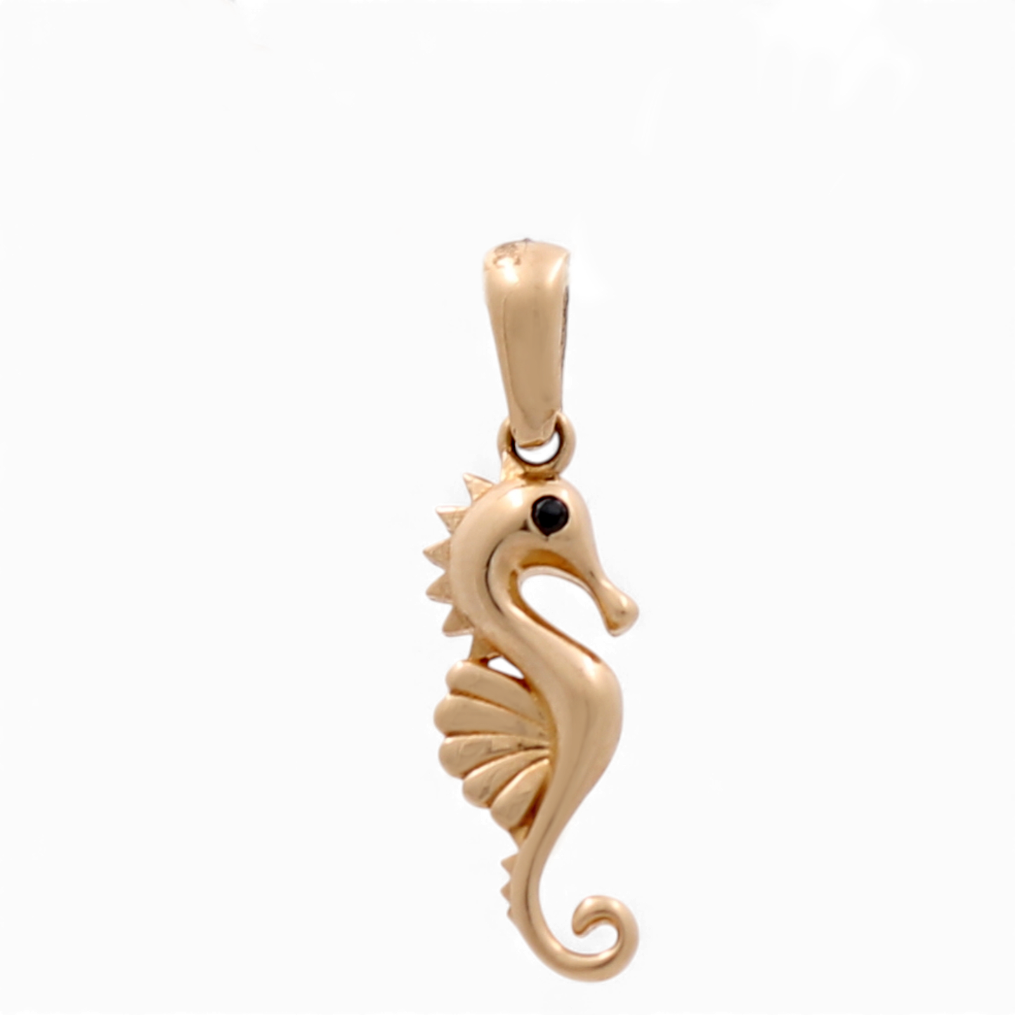 14K Yellow Gold Seahorse Pendant with Black Cz / Weight: 1.3 GR
