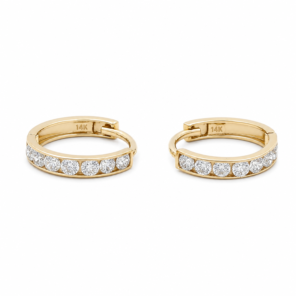 14K Yellow Gold Small Hoops Earrings with Cz / Size: Small / 12515000
