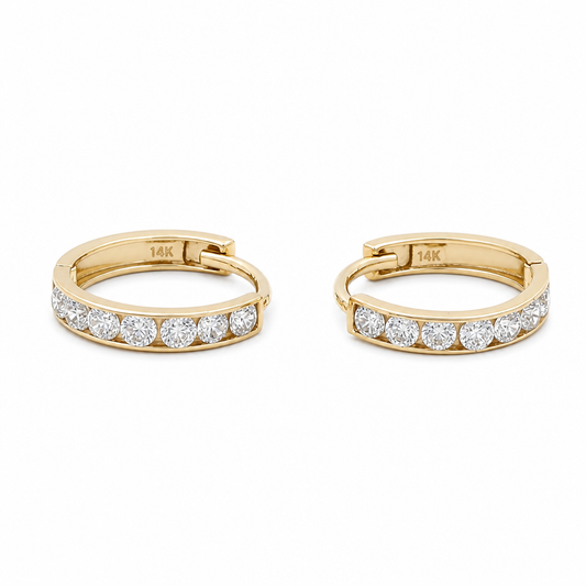 14K Yellow Gold Small Hoops Earrings with Cz / Size: Small / 12515000