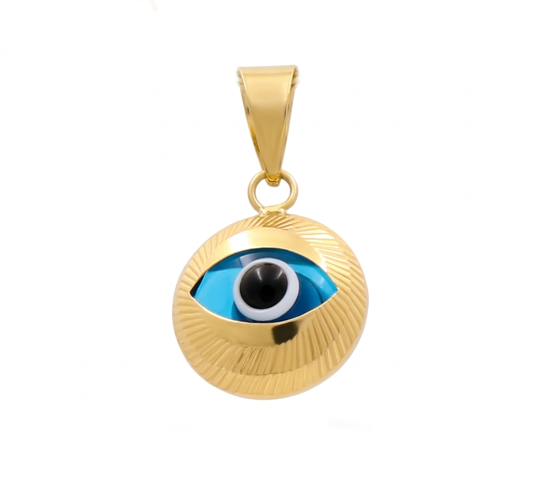 10K Yellow Gold Blue Eye Pendant / Size: 10MM / Weight: 0.9 GR / BCFPD0EY