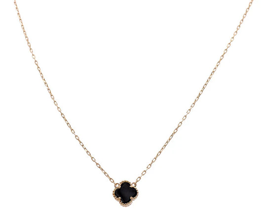10K Yellow Gold Black Clover Women Necklace / Size: 17"  10MM / Weight: 2.7 GR / P04VN-38