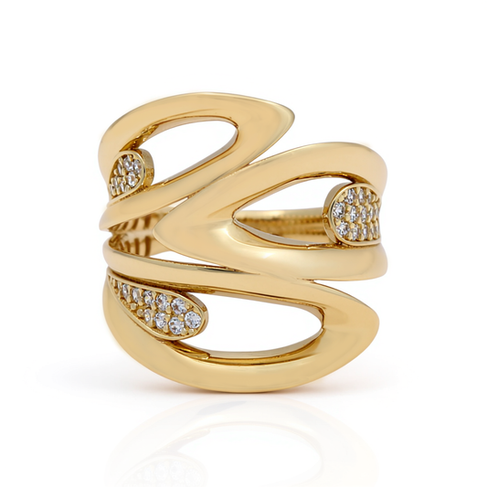 14K Yellow Gold Fashion Women's Ring with Cz / Size: 8 / Weight: 4.4 GR / Y25-292